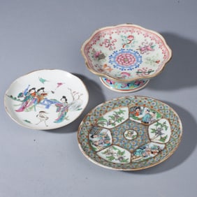 3 Chinese Famille Rose Dishes / Tongzhi Mark
