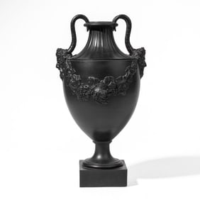 Wedgwood & Bentley Black Basalt Satyr Head Urn