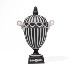 Wedgwood Black Basalt Dip Turned Covered Urn