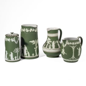 4 Wedgwood Green Jasper Tricolor Jug / Coffee Pot