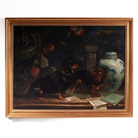 19th C. Dachshund Dog Oil on Canvas Painting / MacConnal Mason & Son Ltd.