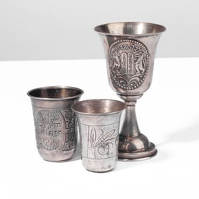 Antique Russian 84 Silver Kiddush Cups / Imperial