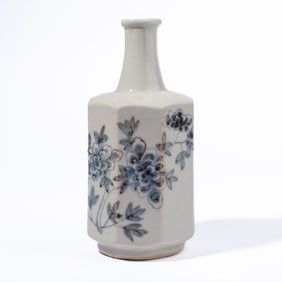 Korean Style Blue & White Porcelain Floral Bottle