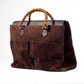 Gucci Brown Suede & Bamboo Hand Bag