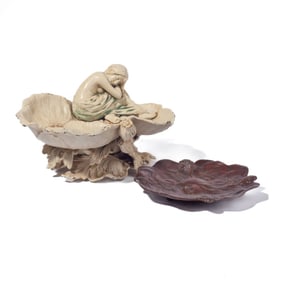 Art Nouveau cast Metal Figural Bowl & Dish