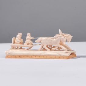 Russian Yupik Carved Bone Troika Carriage & Figure