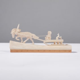 Russian Yupik Carved Bone Horse Drawn Carriage