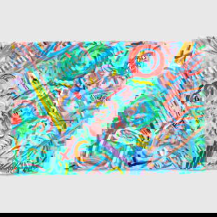C.T. Chew (WA) "Whirlpool" Acrylic on Paper: C.T. Chew (b.1948 Washington) "Whirlpool" Acrylic on Paper, 1988. Signed and dated lower right. Artwork measures 28x40"; framed in white oak with plexiglas with overall size 32x44". Scratches to plexi
