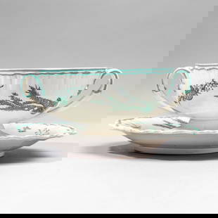 Wedgwood Creamware Shell & Coral Sauce Tureen: Late 18th / early 19th century Wedgwood creamware sauce tureen. With transfer pattern of shells, mollusks and coral in black and green enamel, the underplate with frilled edge. Impressed "WEDGWOOD" ma