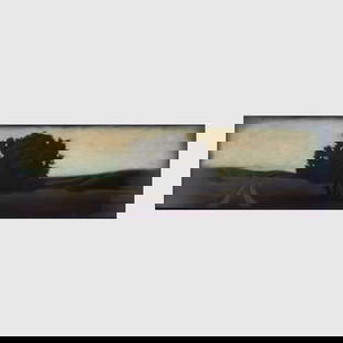 Jamie Perry "Going Away #2" Acrylic on Panel: Jamie Perry (b.1962 California) "Going Away #2" Acrylic on Panel, 1999. Signed lower right. Artwork measures 14x48", framed in light oak with overall size of 16.5x50.5". Excellent condition.