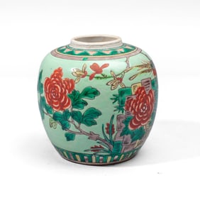 Chinese Famille Verte Enameled Ginger Jar