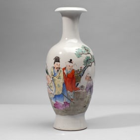 Chinese Enameled Porcelain Vase Scholar Scene