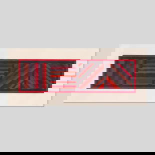 Sol Lewitt (Red) Bands Woodcut Print: Sol Lewitt "Bands / not straight in four directions (Red)" Woodcut Print, 1999. Edition 13/75. Pencil signed and editioned at lower right corner. Impression measures 8.5x29" on 14.5x34.5" sheet. Float