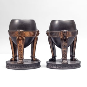Pair Wedgwood Black Basalt Egyptian Burners