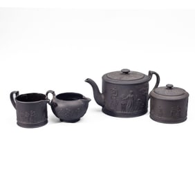 Wedgwood Black Basalt Figural Tea Set