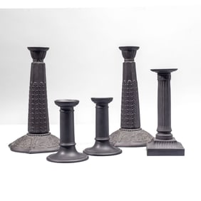 Two Pairs Wedgwood Black Basalt Candlesticks