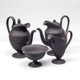 Wedgwood Black Basalt Antique Fluted Coffee Set