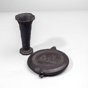 English Black Basalt Cupid Clock Pendulum Weight