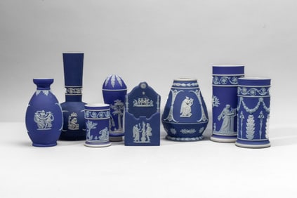 Wedgwood Dark Blue Dip Spill Vases / Wall Pocket