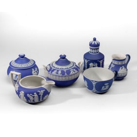 Wedgwood Dark Blue Jasperware Tea Articles