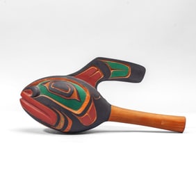 Northwest Coast Native Carved Cedar Whale Rattle