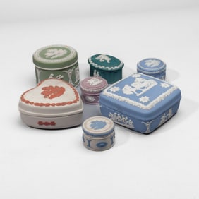 7 Wedgwood Jasperware Trinket / Cosmetic Boxes