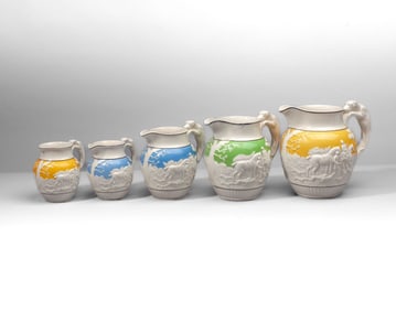 5 Wedgwood Creamware "D'ye Ken John Peel" Jugs