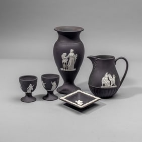 Wedgwood Black Basalt Vase & Creamer Group