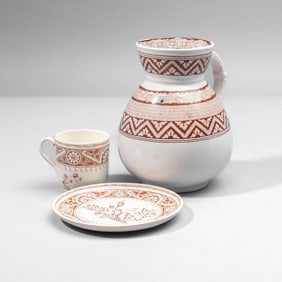 Wedgwood Creamware Brown Transfer Pitcher & Teacup
