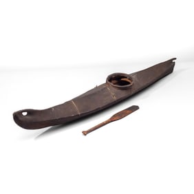 Model Inuit Seal Skin Kayak with Paddle