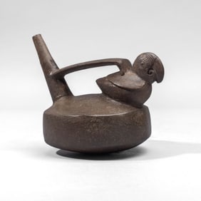 Pre-Columbian Chimu Type Parrot Stirrup Vessel