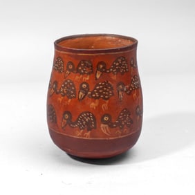 Pre-Columbian Painted Nazca Pottery Kero Birds