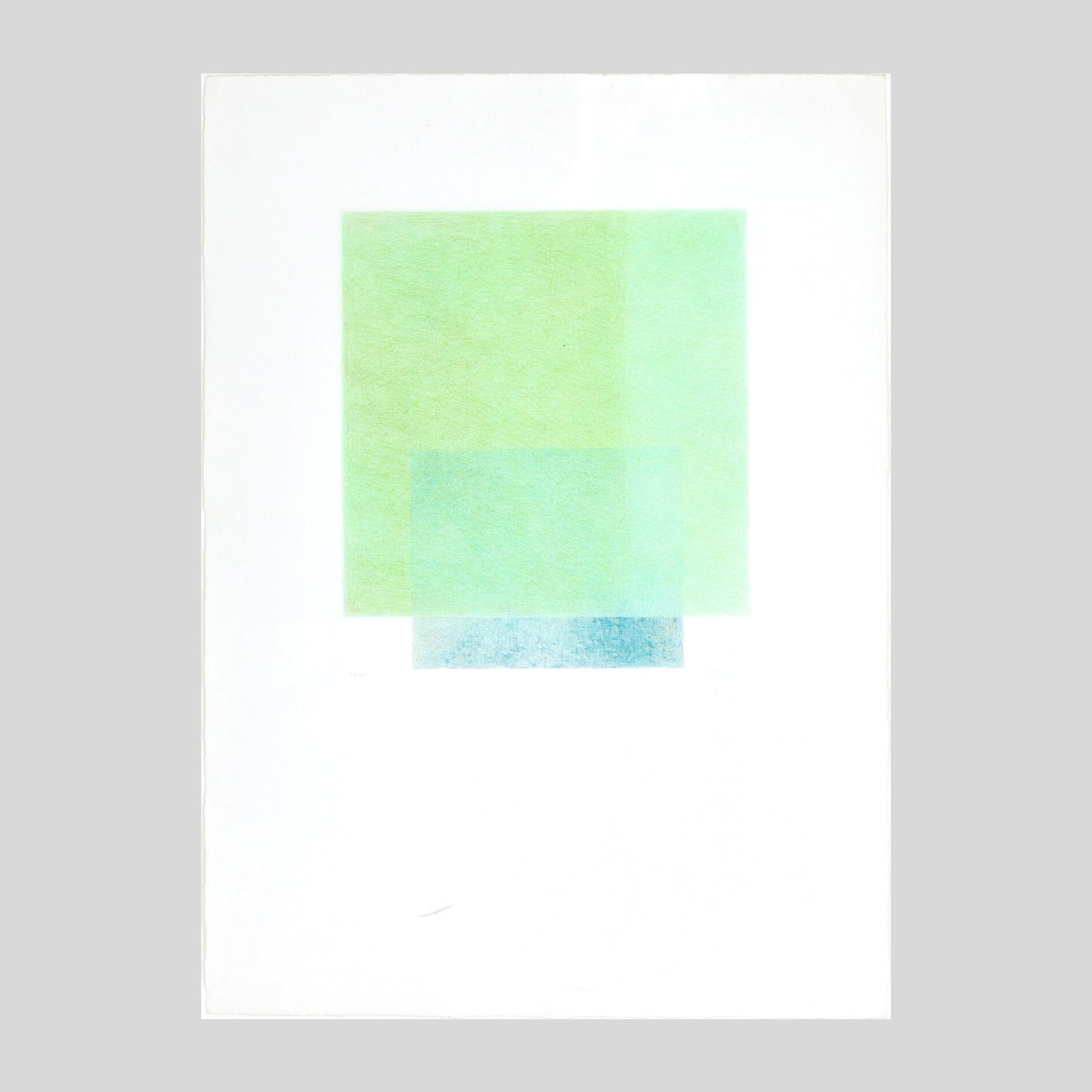 Edith Carlson "Desert Light #586" Colored Pencil: Edith Carlson (1923-2007 Utah) "Desert Light #586 (Green)" Colored Pencil Drawing, 1984. Pencil signed and dated lower right. Artwork measures 14x12" on 28x20" sheet. Framed in bleached maple with ove