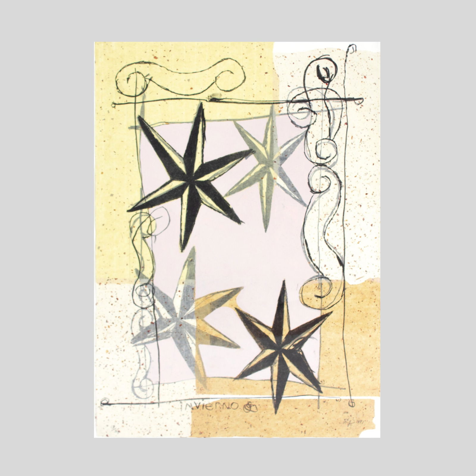 Roberto Juarez "Five Seasons- Invierno" Lithograph: Roberto Juarez (b.1952 New York) "Five Seasons - Invierno" Large Lithograph, 1990. Edition 18/34. Initialed and dated lower right. Artwork measures 41.5x29.5"; professionally float mounted and framed