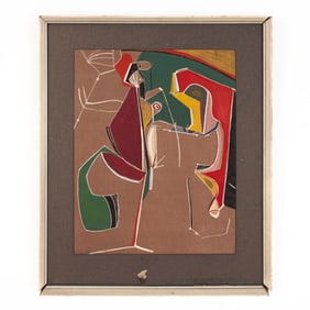 Cubist Figure with White Line Watercolor 1948
