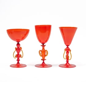 James Mongrain (WA) Orange Venetian Style Goblets