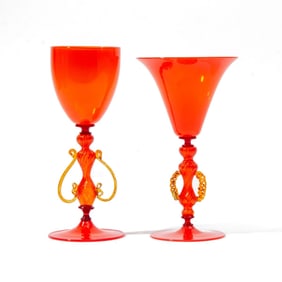 James Mongrain (WA) Orange Venetian Style Goblets