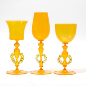 James Mongrain (WA) Yellow Venetian Style Goblets