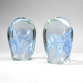 Pair Murano Filigrana Glass Bookends