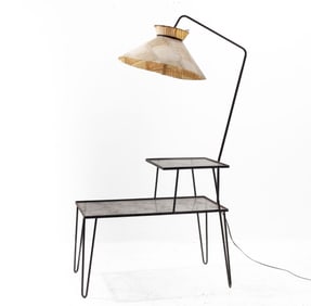 Midcentury Steel End Table with Lamp