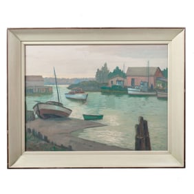 Ross Gill (1887-1969) Harbor Scene Painting