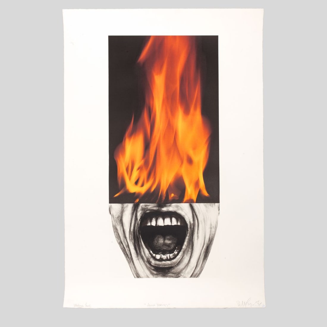 Robert Longo "Arena Brains" Color Lithograph: Robert Longo (b. 1953 New York) "Arena Brains" color lithograph on Arches paper. Signed, titled, dated and numbered "Working Proof" at lower left; this work is a proof apart from the edition of 75, pu