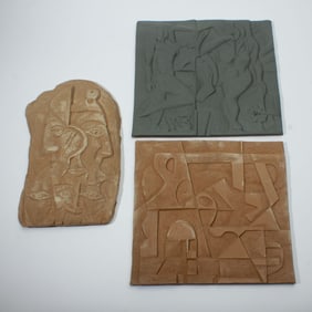 3 James Akins Cubist Pottery Relief Sculptures