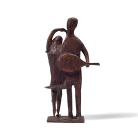 Midcentury Bronze Sculpture of Musician & Dancer