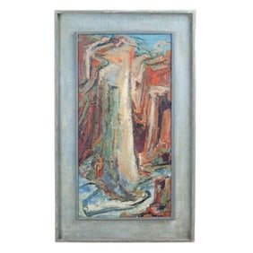 Mid-Century "Canyon" Oil on Board Signed "Reeder"