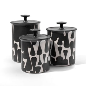 3 Sam Scott Black & White Art Pottery Covered Jars