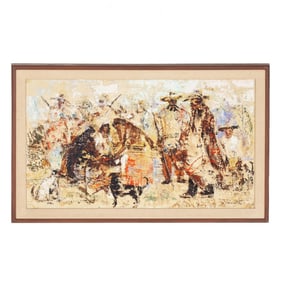 Jose Salazar "Market Scene" Oil on Canvas