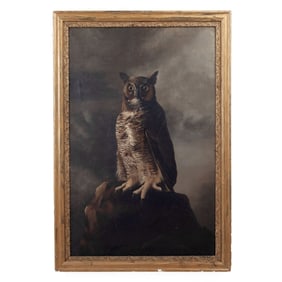 Antique "Owl" Oil Painting by Sara A. Kenney