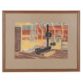 Dee Oldham Joesting "Prospector’s Tent?? Linocut