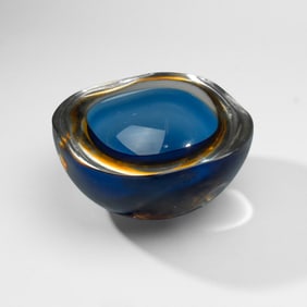 Seguso Murano Large Sommerso Square Geode Bowl